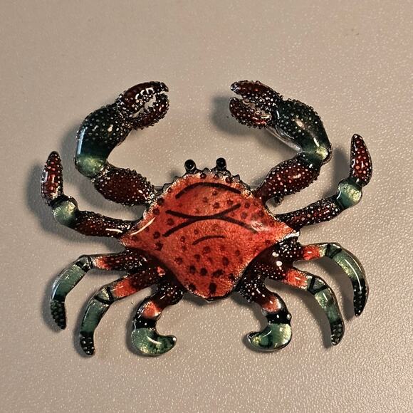 Vintage Painted Crab Brooch & Pendant Red and Blue Green with Silver Backing - Picture 6 of 6